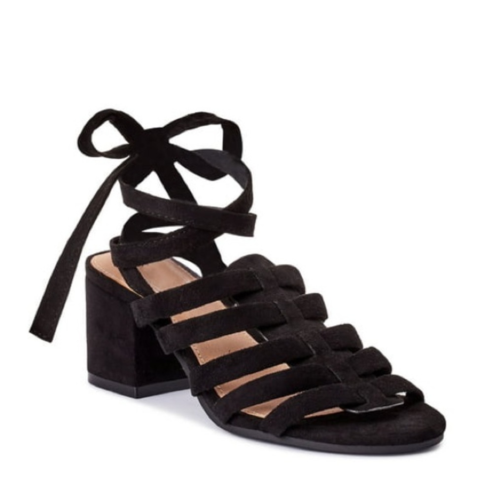 Scoop Block Heel Sandals Lace Up Faux Suede Open Toe Strappy Tie Up Gladiator 8